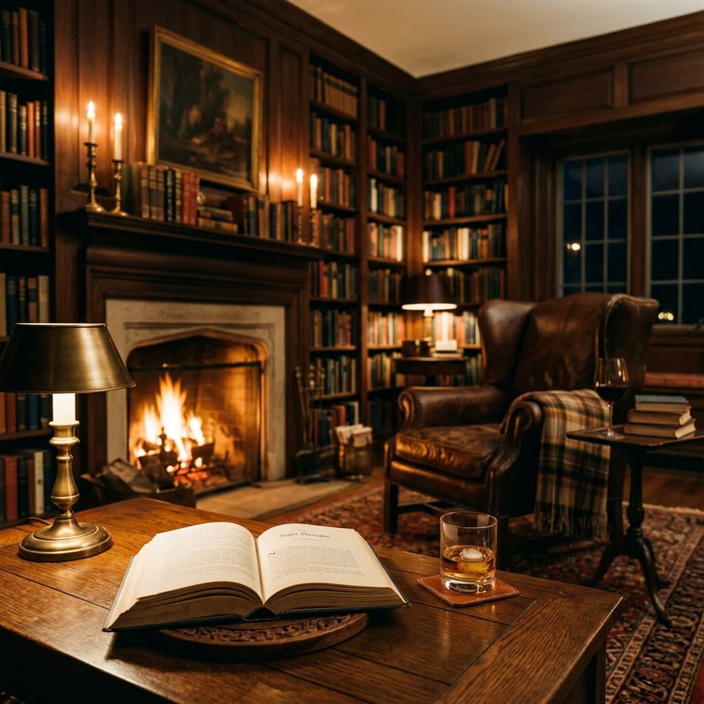 Private tasting room with leather chairs and shelves